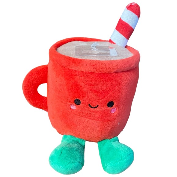 Hallmark Plush Happy Face Hot Chocolate Red Mug with Straw - Picture 1 of 9